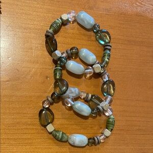 Green and White Beaded Infinity Bracelets